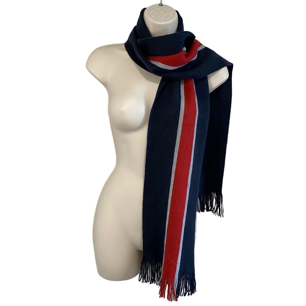 Tommy Hillfiger - Navy/Gray/Red Stripe Narrow Scarf - 9.5" X 64"